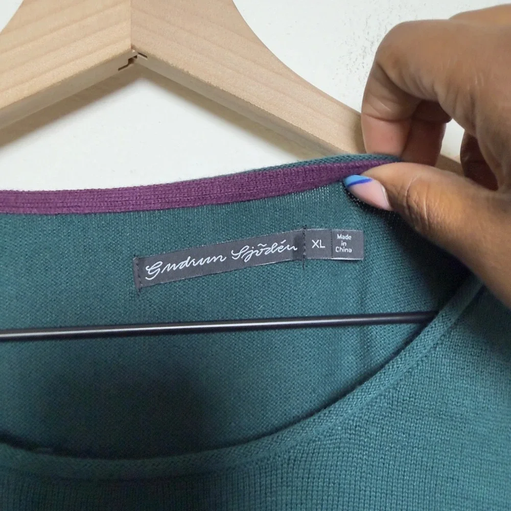 Gudrun Sjoden Women 100% Cotton Knit Dress XL Teal 3/4 Sleeve Pocket Lagenlook